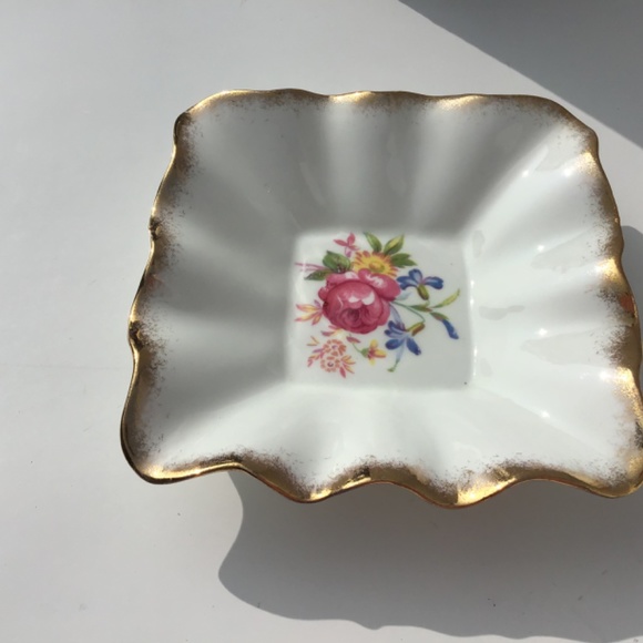Royal Stuart Spencer Stevenson Square Bone China Candy Dish Floral Gold Trim - Picture 6 of 6